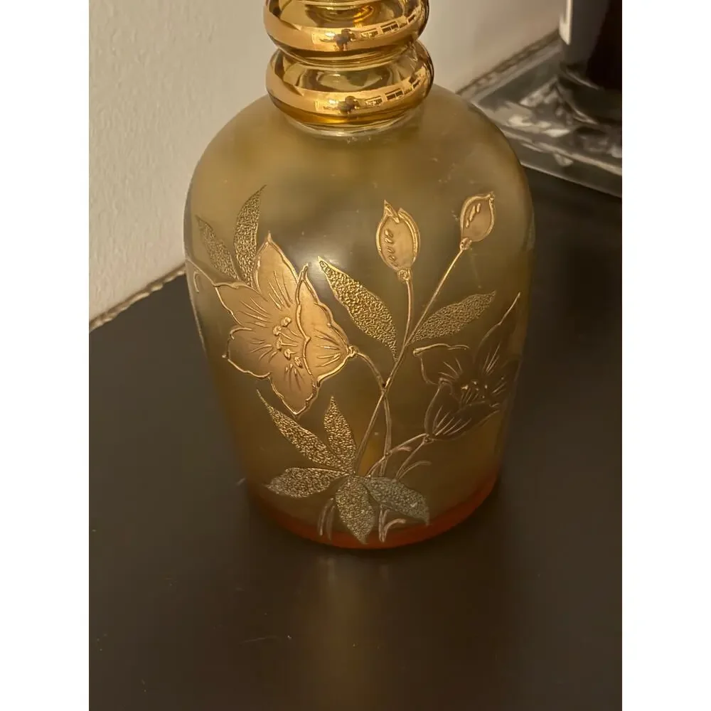 Vintage MOSER Large Decanter Art Nouveau tall stopper 19” Gold Floral 60s